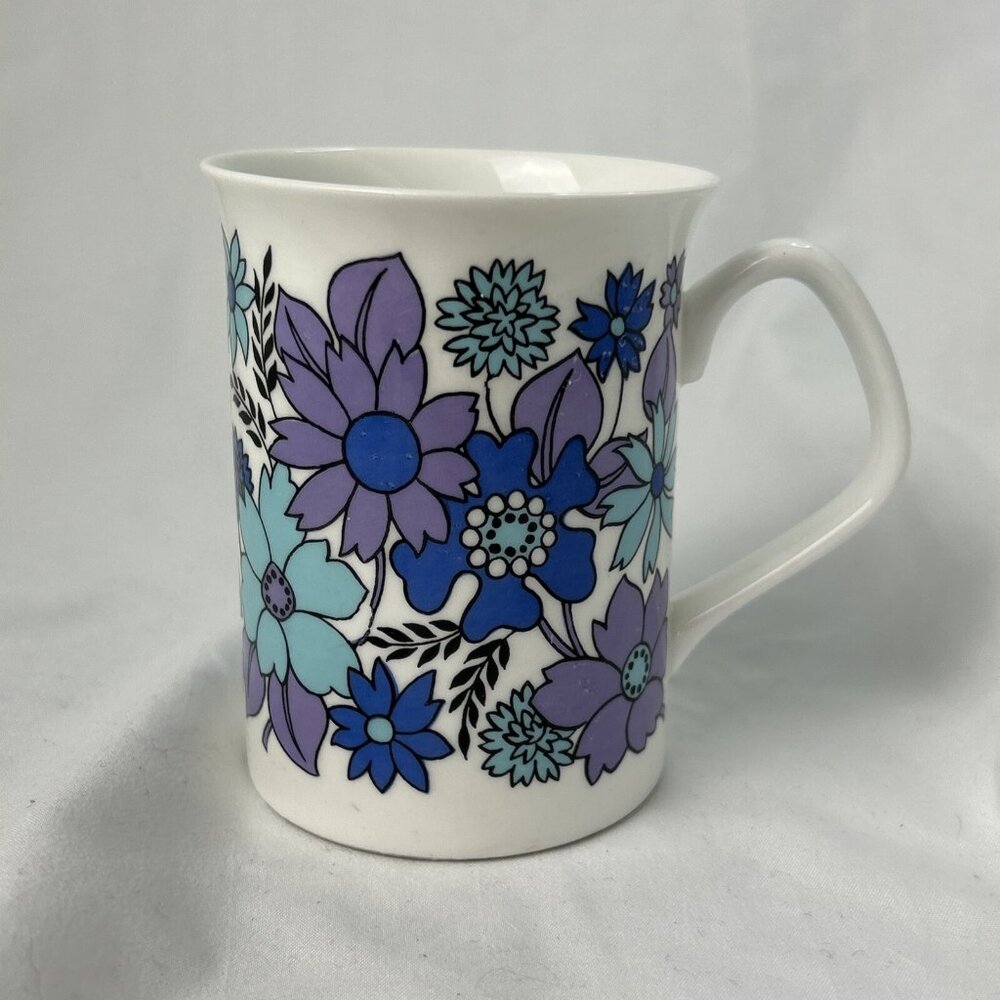 Vintage Elizabethan Portobello Mug Retro Flower Blue Purple Hippie Bone China